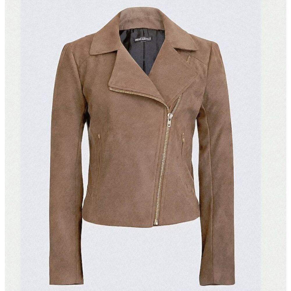 J. Crew Jacket Women's XS Taupe Faux Suede Moto Zip Neutral